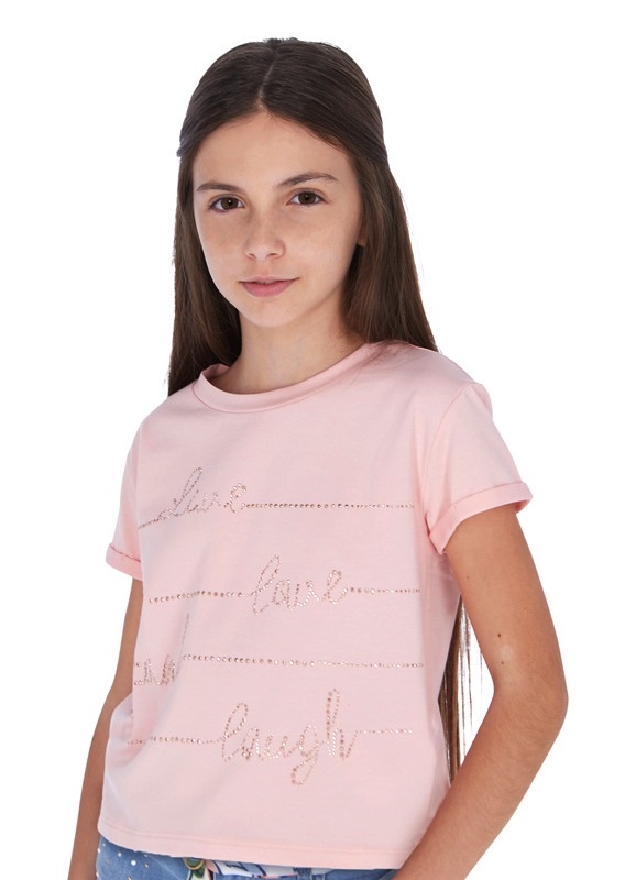  Нежно-розового цвета футболка для девочки подростка 6019 - 38, Майорал, Испания 
