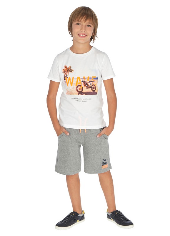 Комплект для мальчика - подростка белая футболка и серые шорты 6612 - 38, Майорал, Испания 