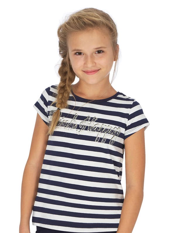  Белая футболка в синюю полоску для девочки - подростка 6005 - 34, Майорал, Испания 