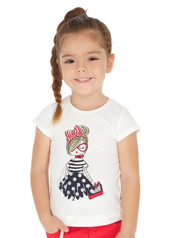  комплект 2 футболки для девочки : одна белая, вторая - в красную полоску 3004 - 11, Майорал, Испания 
